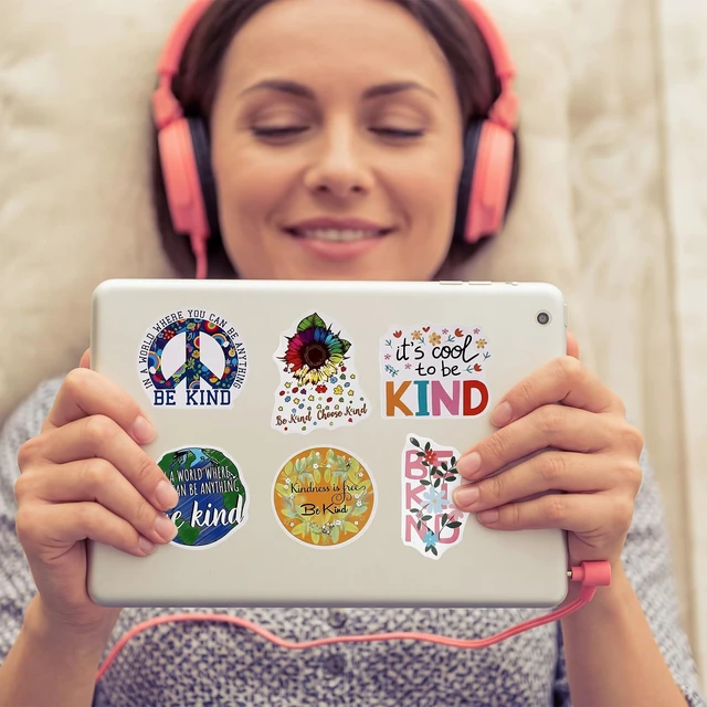 Alt view image 6 of 7 - 500 Pcs Kindness Stickers Vinyl Waterproof Be Kind Decals Motivational Word Stickers for Water Bottles, Laptops, Positive Decals for Adults, Friends, Daily Motivation