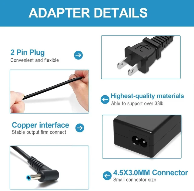 Alt view image 3 of 5 - 45W Charger for HP Laptop 14-DK 14-DQ 14-DF 14-DH 14-DS 14-FQ 14-EP 14-EK for 14-DF0023CL DF0018WM 14-DK0731MS DK1025WM DK0002DX DK0028WM 14-DQ0040NR DQ1033CL DQ0002DX 14-FQ1025NR 14-EK1099NR