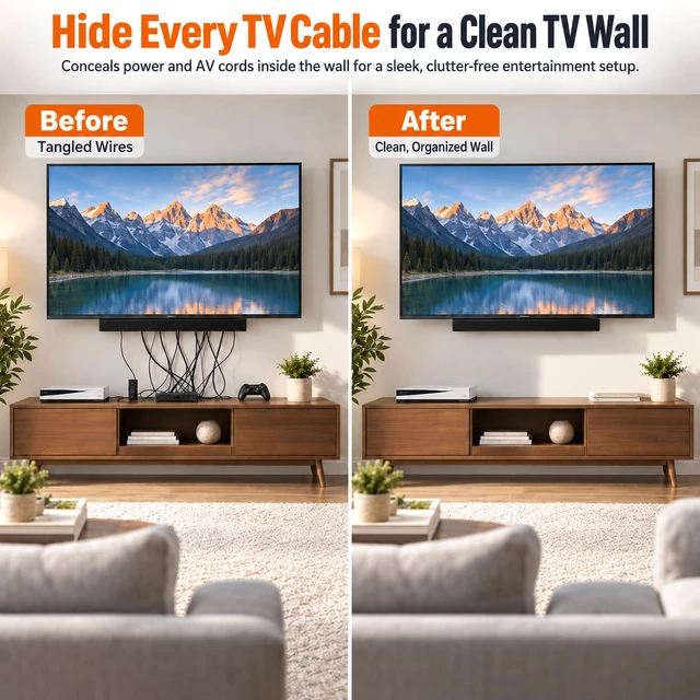 Alt view image 2 of 7 - in Wall Cable Management Kit, Recessed Cable Hider for Wall Mounted TV TV Outlet Wall Kit for Power & Low Voltage Cords, Hide TV Wires Behind the Drywall w/ 6ft Extension Cord, Hole Saw Attachment
