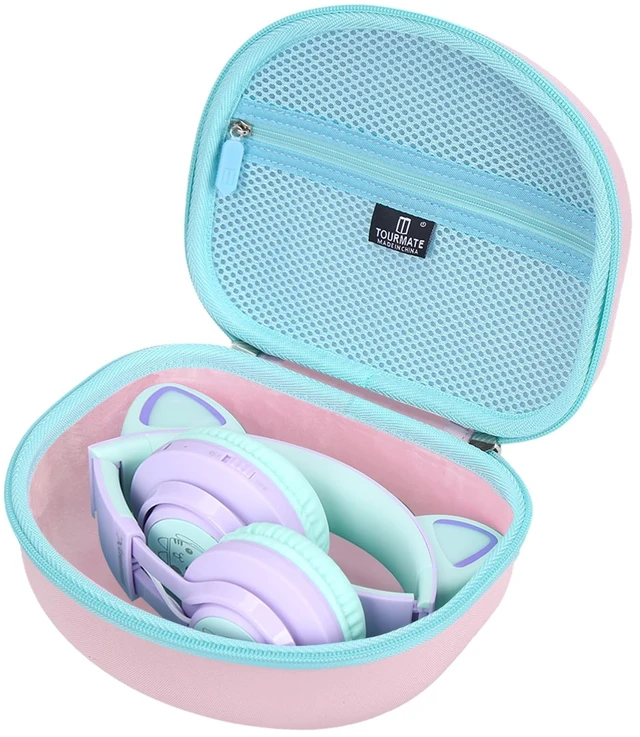 Main image of Hard Travel Case for Riwbox CT-7 / CT-7S Cat Ear LED Light Kids Wireless Headphones, Protective Carrying Storage Bag Box for Sale(Pink&Cyan)
