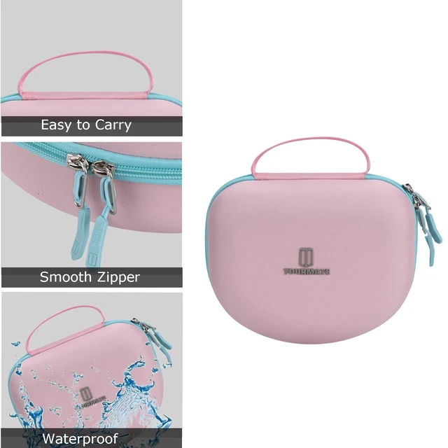 Alt view image 4 of 7 - Hard Travel Case for Riwbox CT-7 / CT-7S Cat Ear LED Light Kids Wireless Headphones, Protective Carrying Storage Bag Box for Sale(Pink&Cyan)