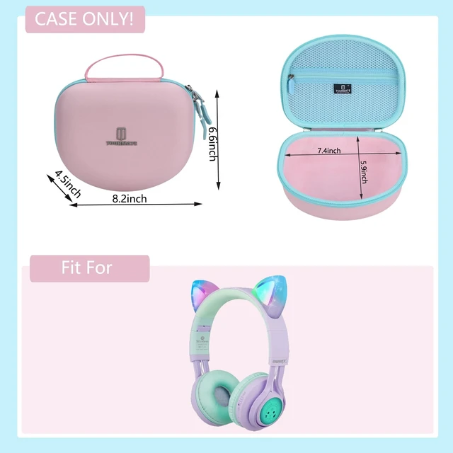 Alt view image 5 of 7 - Hard Travel Case for Riwbox CT-7 / CT-7S Cat Ear LED Light Kids Wireless Headphones, Protective Carrying Storage Bag Box for Sale(Pink&Cyan)