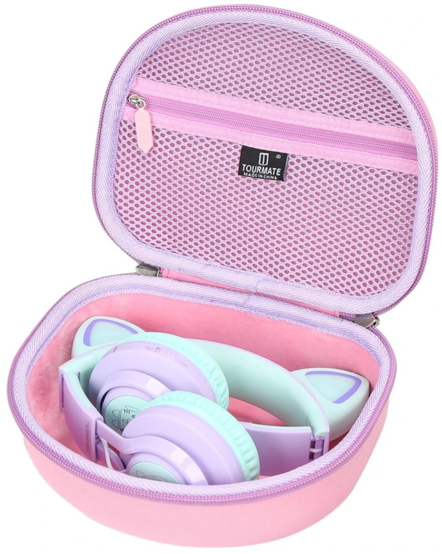 Main image of Hard Travel Case for Riwbox CT-7 CT-7S / iClever HS01 / FosPower Cat Ear LED Light Kids Wireless Headphones, Protective Carrying Storage BagBox for Sale (Purple&Pink)