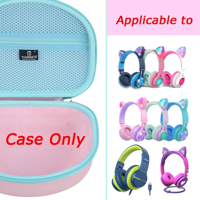 Alt view image 6 of 7 - Hard Travel Case for Riwbox CT-7 / CT-7S Cat Ear LED Light Kids Wireless Headphones, Protective Carrying Storage Bag Box for Sale(Pink&Cyan)