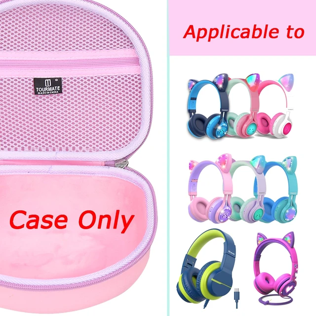 Alt view image 6 of 7 - Hard Travel Case for Riwbox CT-7 CT-7S / iClever HS01 / FosPower Cat Ear LED Light Kids Wireless Headphones, Protective Carrying Storage BagBox for Sale (Purple&Pink)