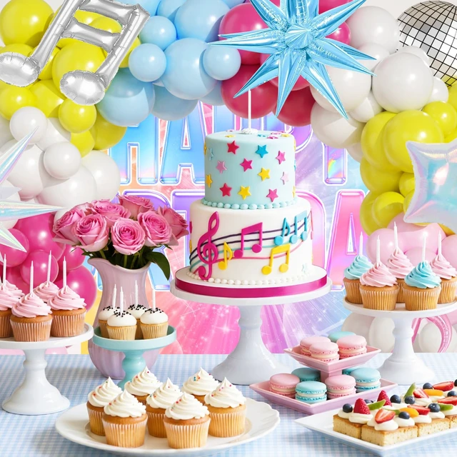 Alt view image 4 of 7 - 175Pcs Colorful K-Pop Balloon Arch Kit, Hot Pink Blue Yellow White Pink Balloons with Disco Ball Music Note Iridescent Star Foil Balloons for Kpop Music Disco Theme Birthday Prom Concert Party