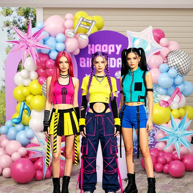 Alt view image 5 of 7 - 175Pcs Colorful K-Pop Balloon Arch Kit, Hot Pink Blue Yellow White Pink Balloons with Disco Ball Music Note Iridescent Star Foil Balloons for Kpop Music Disco Theme Birthday Prom Concert Party