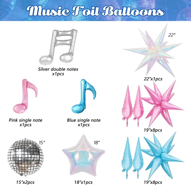 Alt view image 3 of 7 - 175Pcs Colorful K-Pop Balloon Arch Kit, Hot Pink Blue Yellow White Pink Balloons with Disco Ball Music Note Iridescent Star Foil Balloons for Kpop Music Disco Theme Birthday Prom Concert Party
