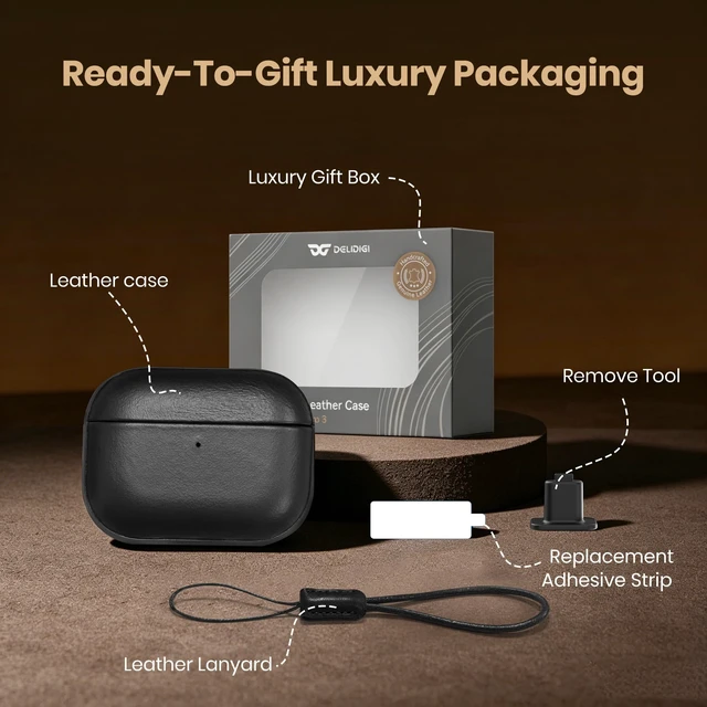 Alt view image 6 of 7 - Magnetic Lid Genuine Leather Case for AirPods Pro 3 (2025) Handmade Top Grade Vintage Cover with Lanyard for AirPods Pro 3rd Generation, Wireless Charging Compatible