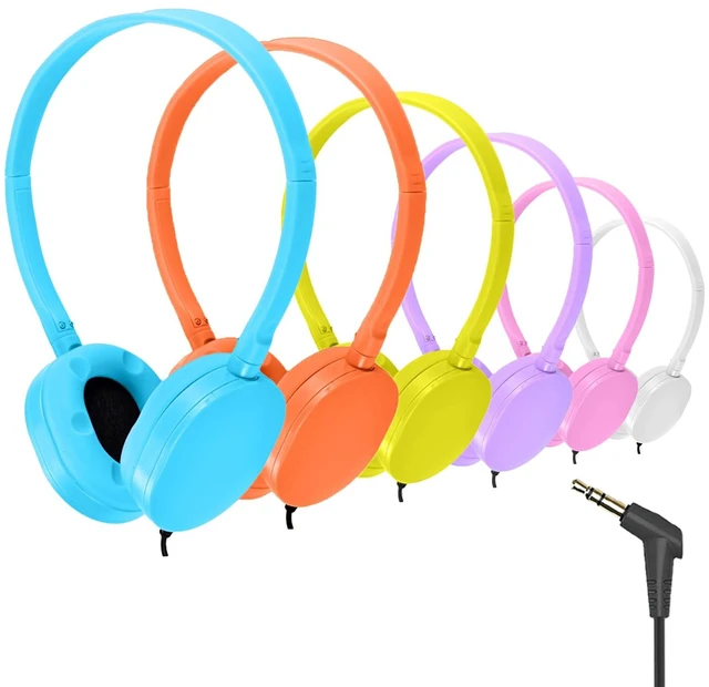 Main image of Kids Headphones Bulk 6 Pack for for Students School Classroom, Wholesale Multi Colored Wired On Ear Headset for Boys Girls Children Toddler Teens and Adults (LS03,6 Mixed)
