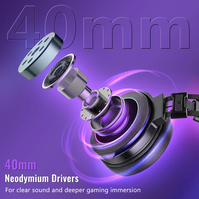 Alt view image 4 of 7 - USB Wired Gaming Headset with 7.1 Surround Sound, Volume Control Noise Cancelling Mic, RGB Light, Headphone Stand, 40mm Drivers, Over Ear for PC, PS4, NS, Black