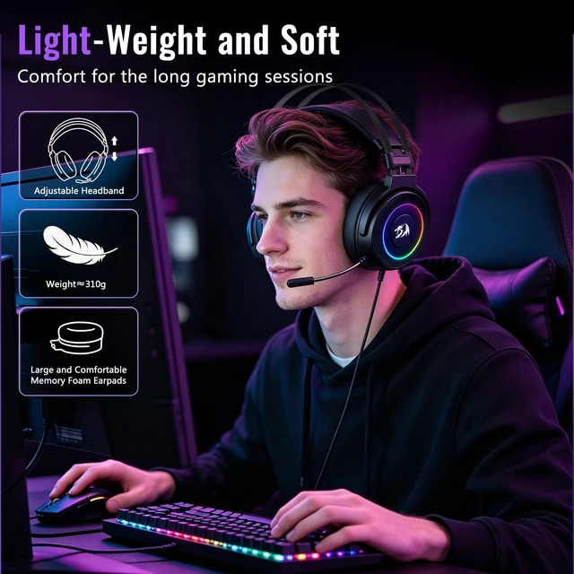Alt view image 3 of 7 - USB Wired Gaming Headset with 7.1 Surround Sound, Volume Control Noise Cancelling Mic, RGB Light, Headphone Stand, 40mm Drivers, Over Ear for PC, PS4, NS, Black