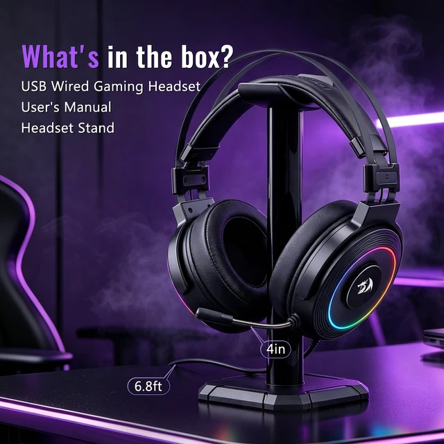 Alt view image 7 of 7 - USB Wired Gaming Headset with 7.1 Surround Sound, Volume Control Noise Cancelling Mic, RGB Light, Headphone Stand, 40mm Drivers, Over Ear for PC, PS4, NS, Black