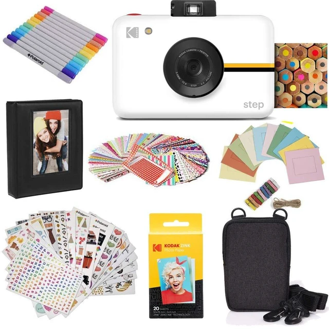 Main image of Step Instant Camera With 10MP Image Sensor, Zink Zero Ink Technology (White) Bundle: Photo Album, Case, 20 Pack Zink Paper, Markers, Stickers