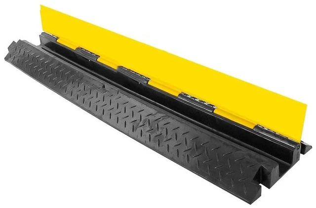 Alt view image 4 of 7 - Durable 40 Cable Protector Ramp - Supports 33,000lbs, Three-Channel Heavy Duty Cord Cover with Interlocking System & Flip-Open Lid for Safe Concealment of Cords, Hoses & Wires Indoors/Outdoors