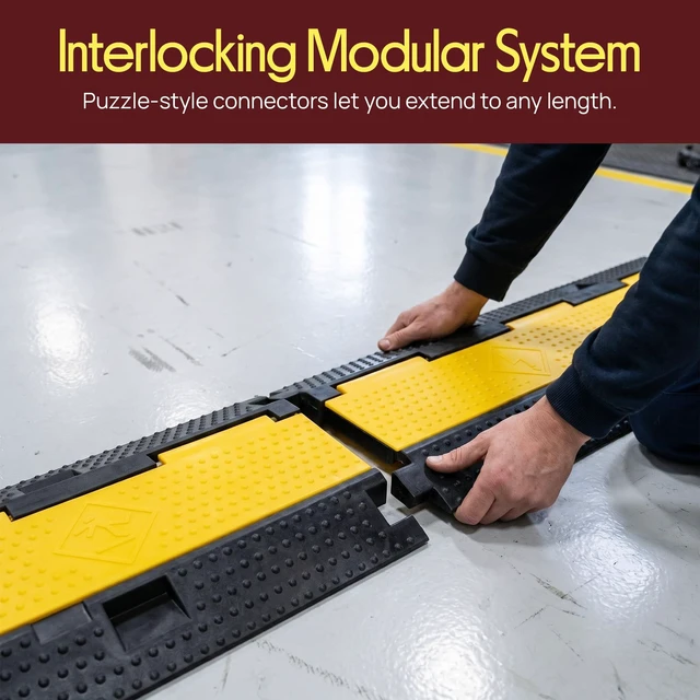 Alt view image 7 of 7 - Durable 40 Cable Protector Ramp - Supports 33,000lbs, Three-Channel Heavy Duty Cord Cover with Interlocking System & Flip-Open Lid for Safe Concealment of Cords, Hoses & Wires Indoors/Outdoors