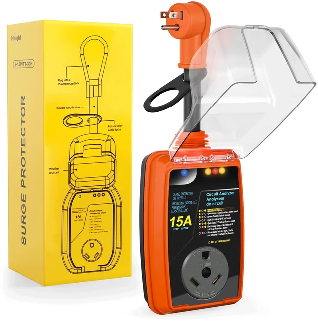 Main image of 15 to 30 Amp RV Surge Protector 2100 Joules 5-15P to TT-30R RV Power Adapter Voltage Monitor Converter 125V/1875W Waterproof Circuit Analyzer w/Extension Cord for Camper Travel Trailer