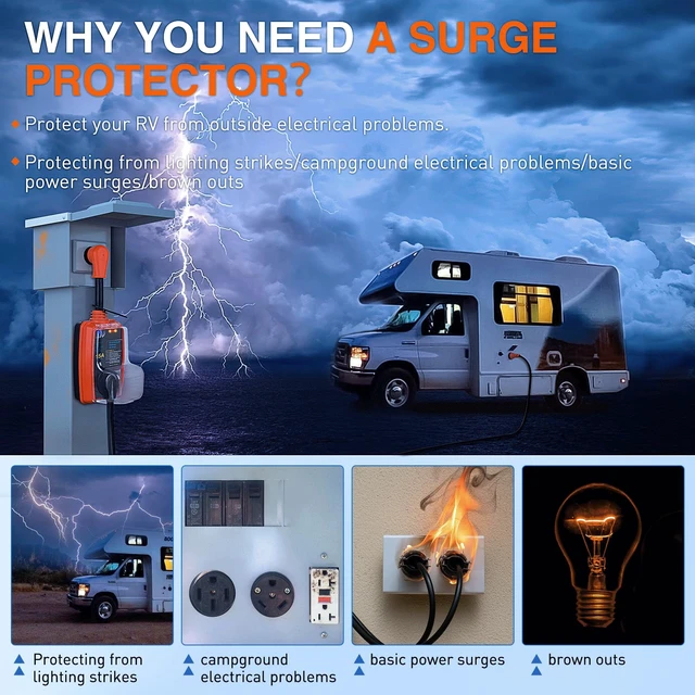 Alt view image 2 of 7 - 15 to 30 Amp RV Surge Protector 2100 Joules 5-15P to TT-30R RV Power Adapter Voltage Monitor Converter 125V/1875W Waterproof Circuit Analyzer w/Extension Cord for Camper Travel Trailer