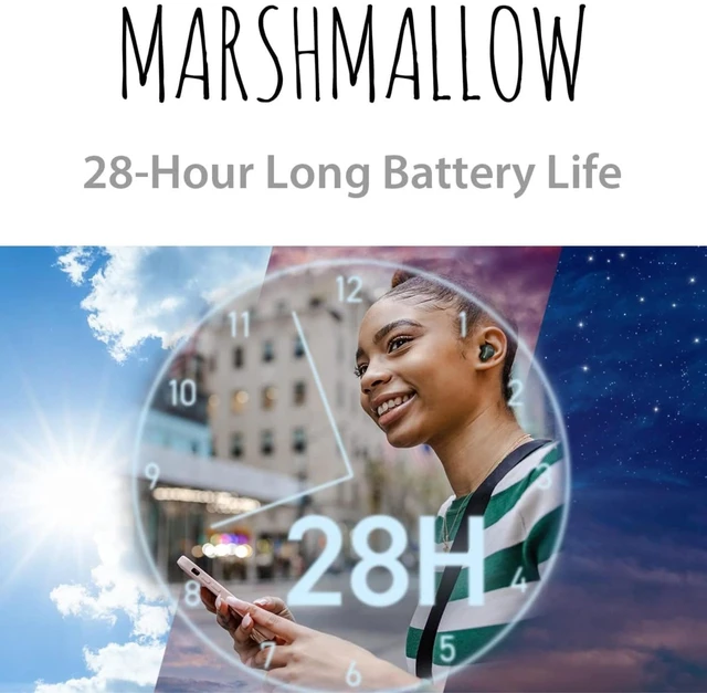 Alt view image 5 of 7 - Marshmallow True Wireless Bluetooth 5.3 Earbuds 28H Battery, Memory Foam Earpieces for All-Day Comfort, IPX4 Water Resistant, Mic, Compact Case, for iPhone & Android