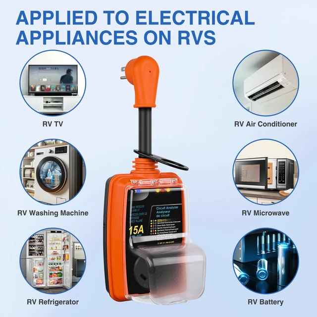 Alt view image 5 of 7 - 15 to 30 Amp RV Surge Protector 2100 Joules 5-15P to TT-30R RV Power Adapter Voltage Monitor Converter 125V/1875W Waterproof Circuit Analyzer w/Extension Cord for Camper Travel Trailer