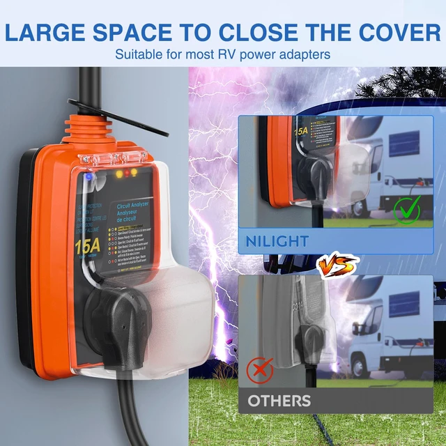 Alt view image 6 of 7 - 15 to 30 Amp RV Surge Protector 2100 Joules 5-15P to TT-30R RV Power Adapter Voltage Monitor Converter 125V/1875W Waterproof Circuit Analyzer w/Extension Cord for Camper Travel Trailer