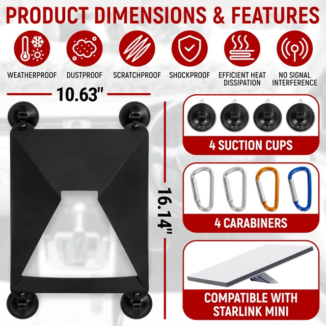 Alt view image 5 of 7 - Silicone Mount Compatible with Starlink Mini, Tool-Free Suction Cup Mount 2-in-1 Satellite Mounting Kit with Protective Silicone Case, Suction Cups and Hooks for Car Windows, RVs, and Outdoor Travel