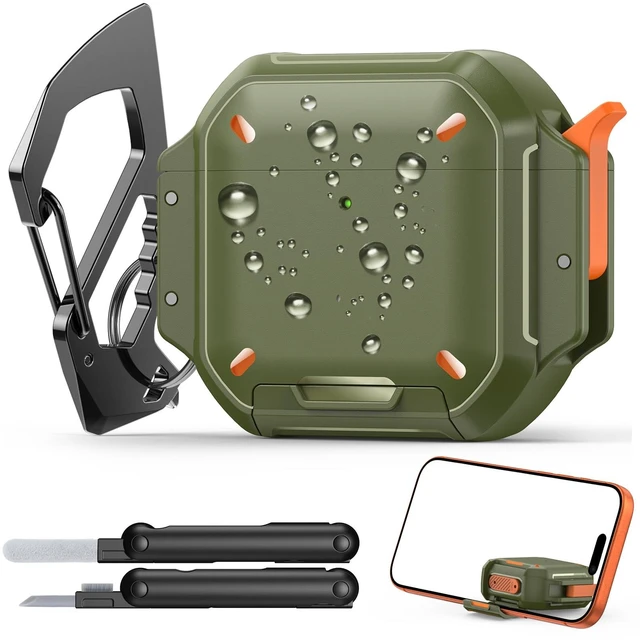 Main image of for AirPods 4 / AirPods 5 Case Cover with Lock, Waterproof, Army Green Secure Lock, IP68 Waterproof, MilitaryGrade Shockproof, Keychain, Phone Stand, Cleaner Kit