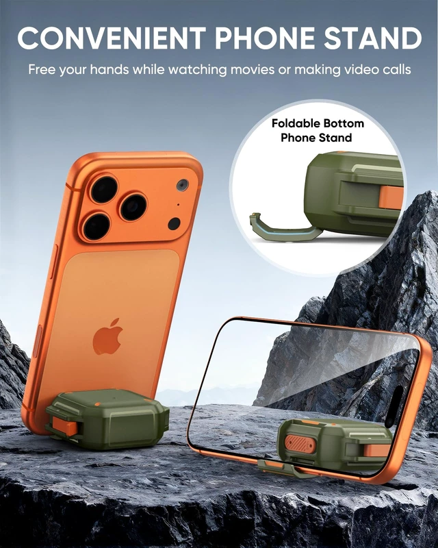 Alt view image 5 of 7 - for AirPods 4 / AirPods 5 Case Cover with Lock, Waterproof, Army Green Secure Lock, IP68 Waterproof, MilitaryGrade Shockproof, Keychain, Phone Stand, Cleaner Kit