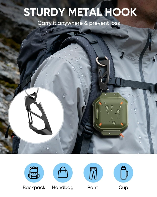 Alt view image 7 of 7 - for AirPods 4 / AirPods 5 Case Cover with Lock, Waterproof, Army Green Secure Lock, IP68 Waterproof, MilitaryGrade Shockproof, Keychain, Phone Stand, Cleaner Kit