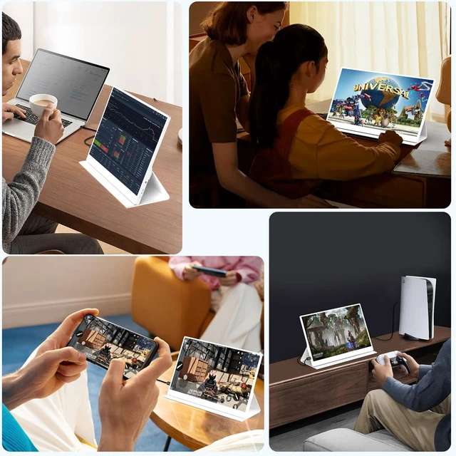 Alt view image 4 of 7 - Portable Monitor for Laptop, 15.6 Inch FHD 1080P USB-C HDMI 100% sRGB HDR IPS Display, Ultra-Thin Travel Second Screen Compatible with Laptop Mac PC Phone PS5 Xbox Switch, Built-in Speakers, White