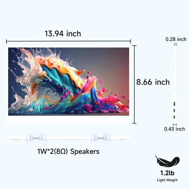 Alt view image 7 of 7 - Portable Monitor for Laptop, 15.6 Inch FHD 1080P USB-C HDMI 100% sRGB HDR IPS Display, Ultra-Thin Travel Second Screen Compatible with Laptop Mac PC Phone PS5 Xbox Switch, Built-in Speakers, White