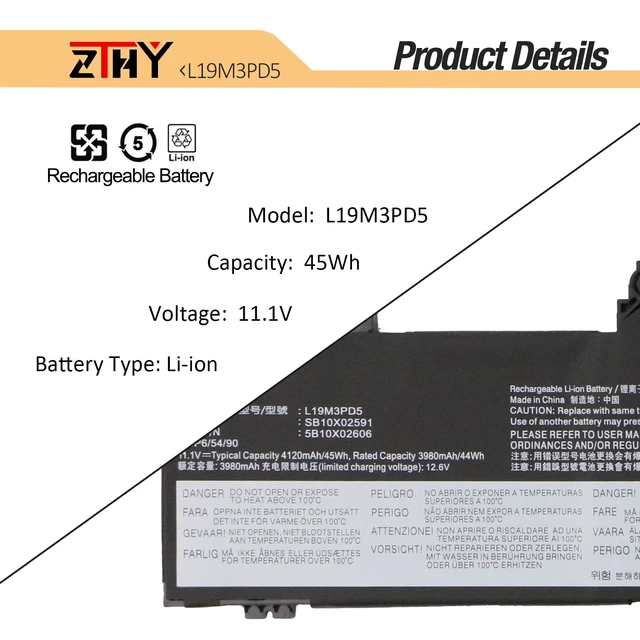 Alt view image 3 of 7 - 45Wh L19C3PD5 L19M3PD5 Battery for Lenovo ThinkPad E14 E15 Gen 2 Gen 3 Gen4 ThinkPad E14 E15 2nd 3rd 4th Laptop Battery Replacement L19D3PD5 L19L3PD5 L20C3PD4 L20L3PD4 L20M3PD4 11.1V 3-Cell 4120mAh