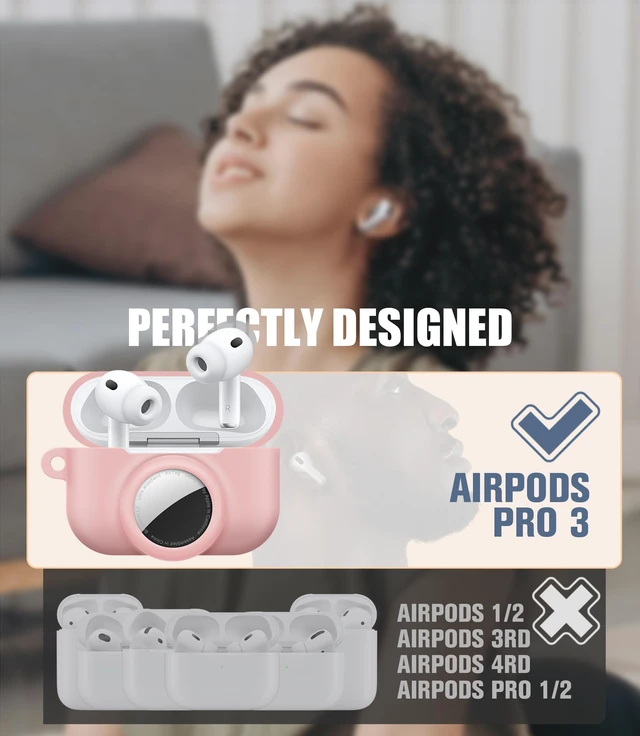 Alt view image 2 of 7 - 2 in 1 Case for AirPods Pro 3 and AirTag (Pink) Soft Silicone Protective Case Cover for AirPods Pro 3 Accessories with Cleaning Kit & Carabiner
