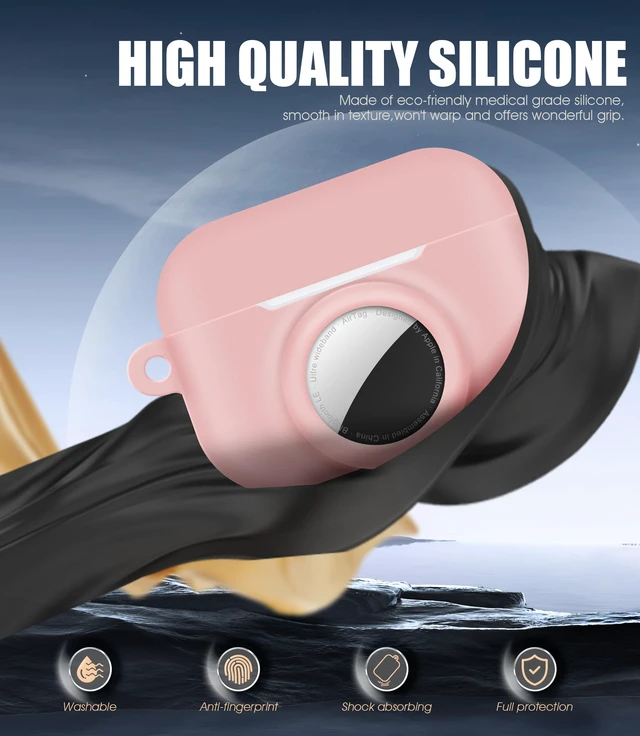 Alt view image 4 of 7 - 2 in 1 Case for AirPods Pro 3 and AirTag (Pink) Soft Silicone Protective Case Cover for AirPods Pro 3 Accessories with Cleaning Kit & Carabiner