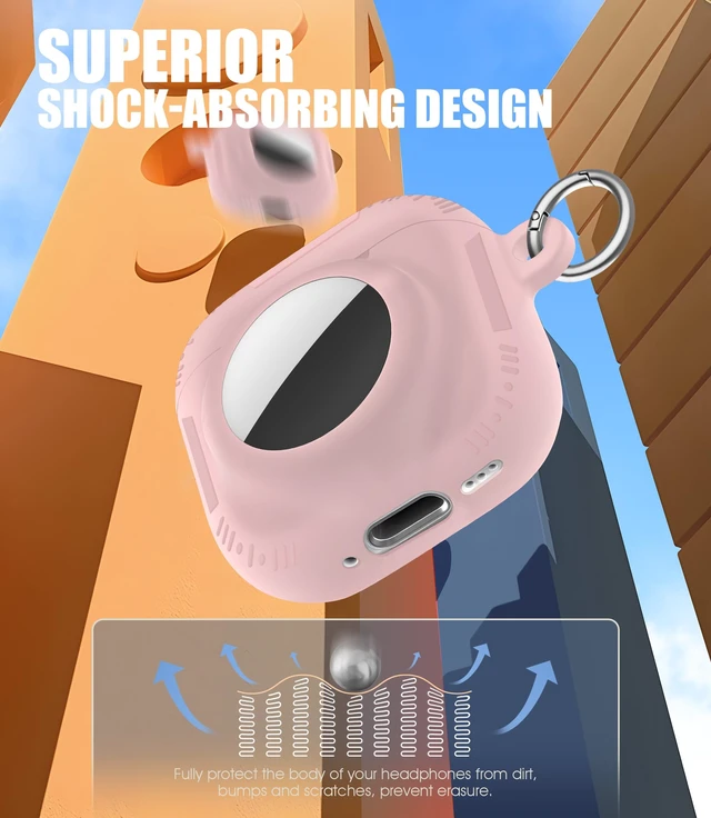 Alt view image 2 of 7 - 2 in 1 Case for AirPods 4 and AirTag (Pink) Soft Silicone Protective Case Cover for AirPods 4th Generation with Cleaning Kit & Carabiner