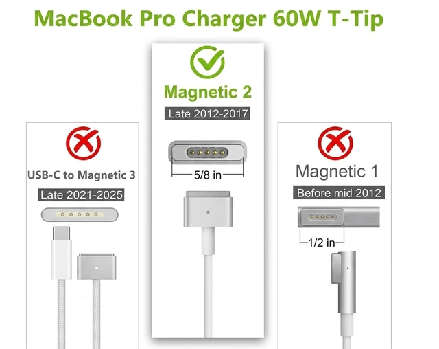 Alt view image 3 of 5 - UL Certified 60W MacBook Pro Charger Replacement, MagSafe 2 Compatible with MacBook Pro 13 Inch Retina (2012-2015) & MacBook Air 11/13 Inch (2012-2017), A1425 A1435 A1465 A1466 A1502