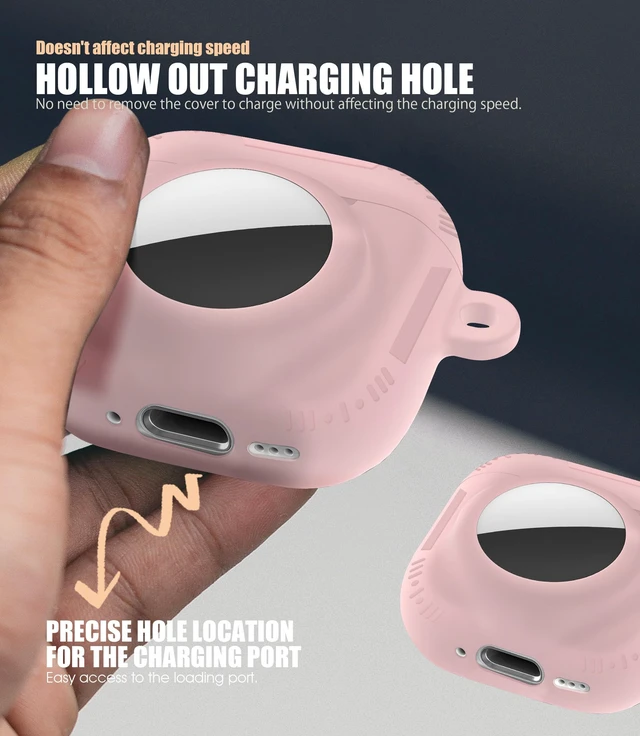 Alt view image 5 of 7 - 2 in 1 Case for AirPods 4 and AirTag (Pink) Soft Silicone Protective Case Cover for AirPods 4th Generation with Cleaning Kit & Carabiner