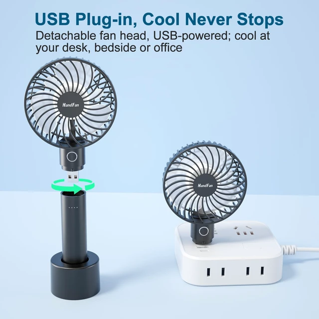 Alt view image 2 of 7 - Portable Handheld Fan, Small Personal Hand Fan, Electric Mini Cooling Fans, USB Rechargeable Desk Fans for Travel Beach Makeup Office Disney, Gifts for Women(Black)