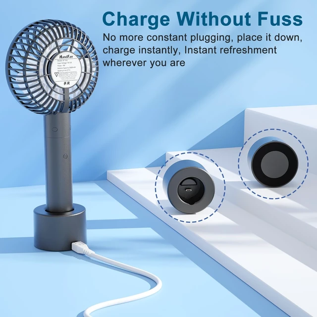 Alt view image 3 of 7 - Portable Handheld Fan, Small Personal Hand Fan, Electric Mini Cooling Fans, USB Rechargeable Desk Fans for Travel Beach Makeup Office Disney, Gifts for Women(Black)