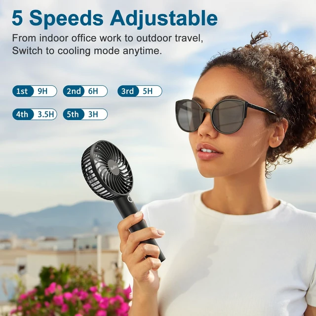 Alt view image 4 of 7 - Portable Handheld Fan, Small Personal Hand Fan, Electric Mini Cooling Fans, USB Rechargeable Desk Fans for Travel Beach Makeup Office Disney, Gifts for Women(Black)