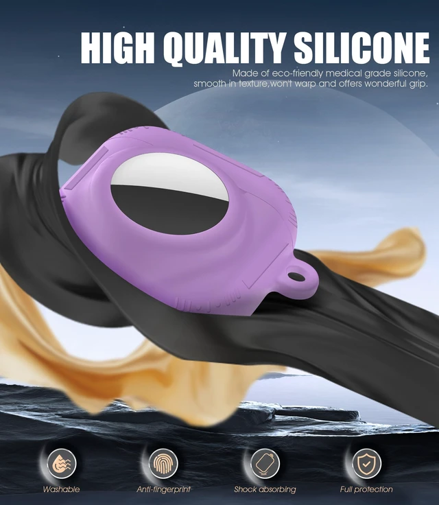 Alt view image 4 of 7 - 2 in 1 Case for AirPods 4 and AirTag (Purple) Soft Silicone Protective Case Cover for AirPods 4th Generation with Cleaning Kit & Carabiner