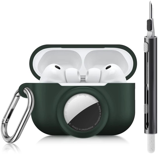 Main image of 2 in 1 Case for AirPods Pro 3 and AirTag (Dark Green) Soft Silicone Protective Case Cover for AirPods Pro 3 Accessories with Cleaning Kit & Carabiner