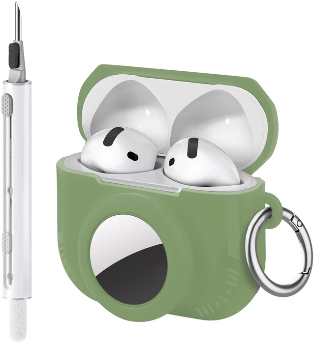 Main image of 2 in 1 Case for AirPods 4 and AirTag (Matcha Green) Soft Silicone Protective Case Cover for AirPods 4th Generation with Cleaning Kit & Carabiner