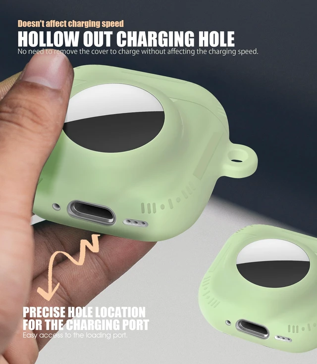 Alt view image 5 of 7 - 2 in 1 Case for AirPods 4 and AirTag (Matcha Green) Soft Silicone Protective Case Cover for AirPods 4th Generation with Cleaning Kit & Carabiner
