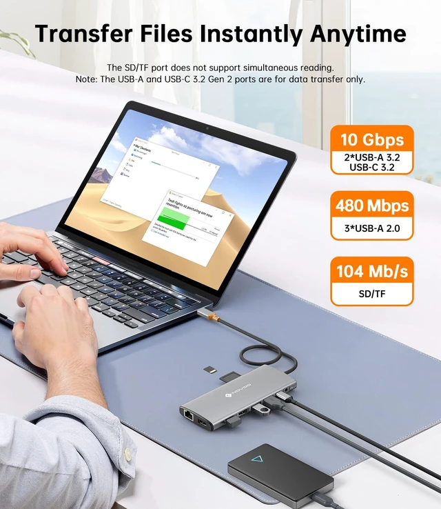 Alt view image 5 of 7 - 14-in-1 USB C Docking Station for Laptop, Triple MonitorI & 4K@60Hz 100W PD, 10Gbps USB, Gigabit Ethernet, SD/TF, Audio for Dell/HP/Lenovo