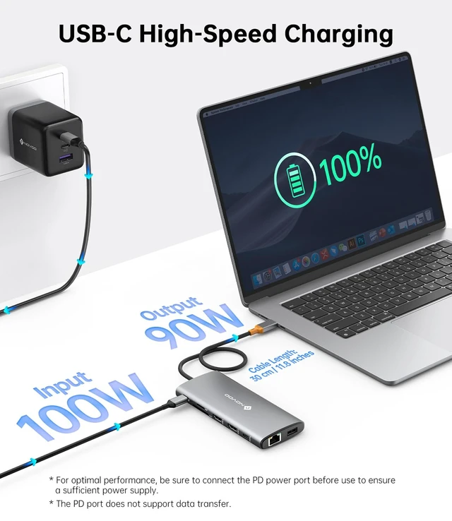 Alt view image 6 of 7 - 14-in-1 USB C Docking Station for Laptop, Triple MonitorI & 4K@60Hz 100W PD, 10Gbps USB, Gigabit Ethernet, SD/TF, Audio for Dell/HP/Lenovo