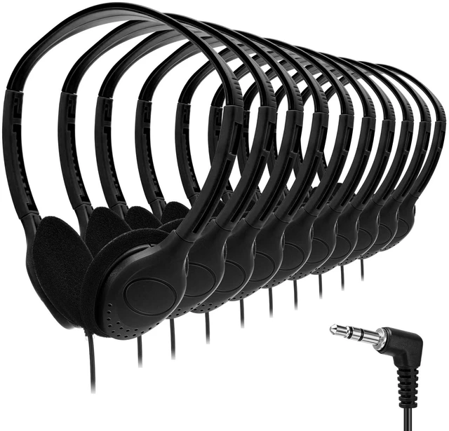 Main image of 10 Pack Over Ear Wired Headphones Bulk for School Classroom Student, Adjustable Headband with 3.5mm Jack, Lightweight Design Earphones for Classroom Learning and Testing (Black)
