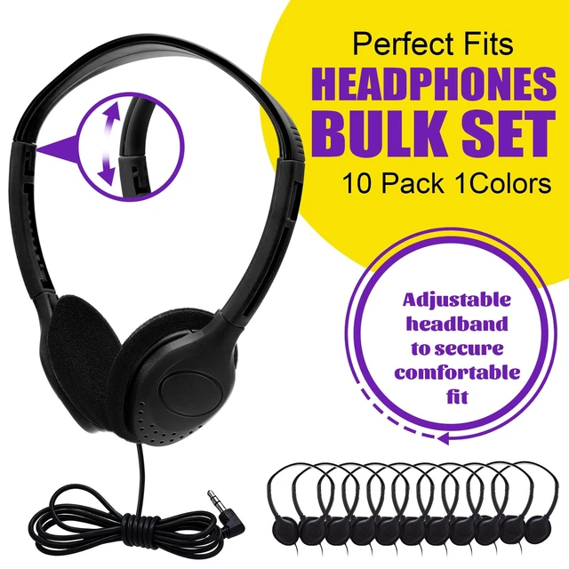 Alt view image 2 of 7 - 10 Pack Over Ear Wired Headphones Bulk for School Classroom Student, Adjustable Headband with 3.5mm Jack, Lightweight Design Earphones for Classroom Learning and Testing (Black)