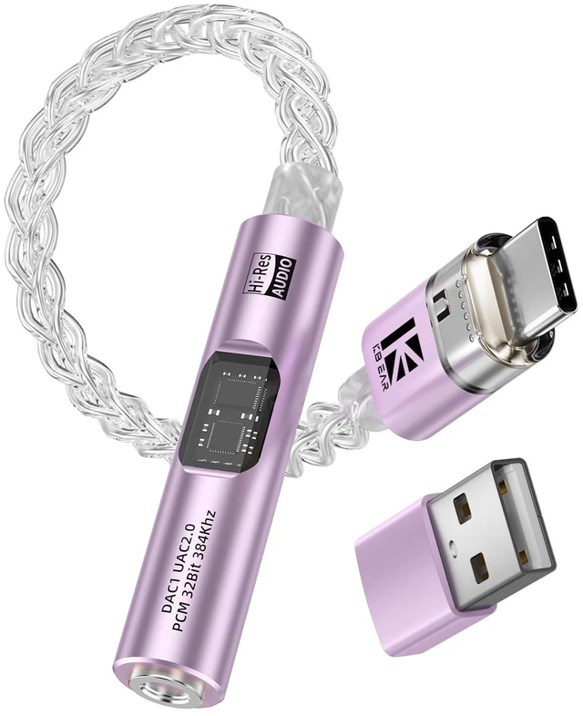 Main image of KBEAR DAC1 USB C to 3.5mm Audio Adapter, Headphone Amp, IEM DAC (Purple) Hi-Res Portable Dongle DAC, 8 Core OCC Silver Plated Cable with KT0231H DAC + HT97220 Amp for 3.5mm Wired Earbuds