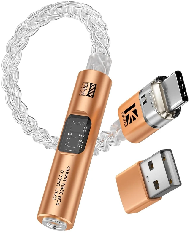 Main image of KBEAR DAC1 USB C to 3.5mm Audio Adapter, Headphone Amp, IEM DAC (Orange) Hi-Res Portable Dongle DAC, 8 Core OCC Silver Plated Cable with KT0231H DAC + HT97220 Amp for 3.5mm Wired Earbuds